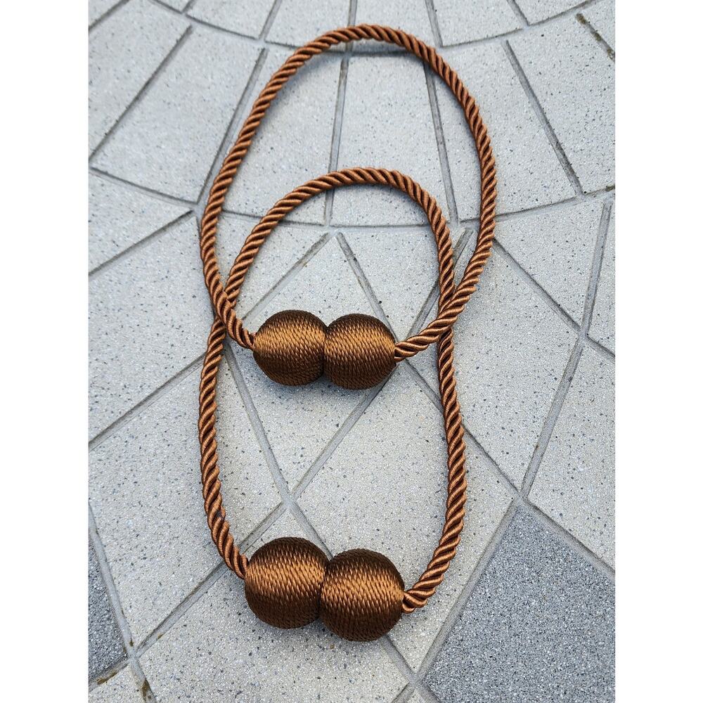 Magnetic Brown or Silver Spherical Braided Rope Curtain Tiebacks - Picture 11 of 11